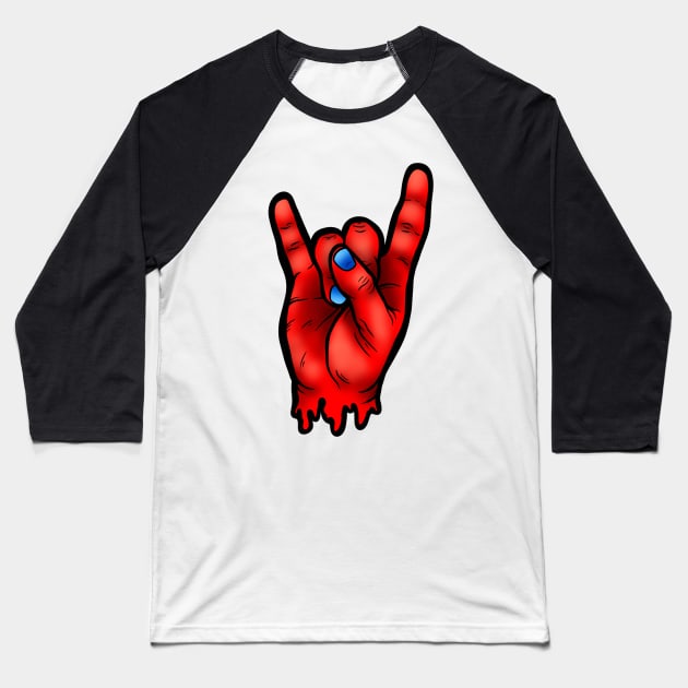 Rock Hand Baseball T-Shirt by ReclusiveCrafts